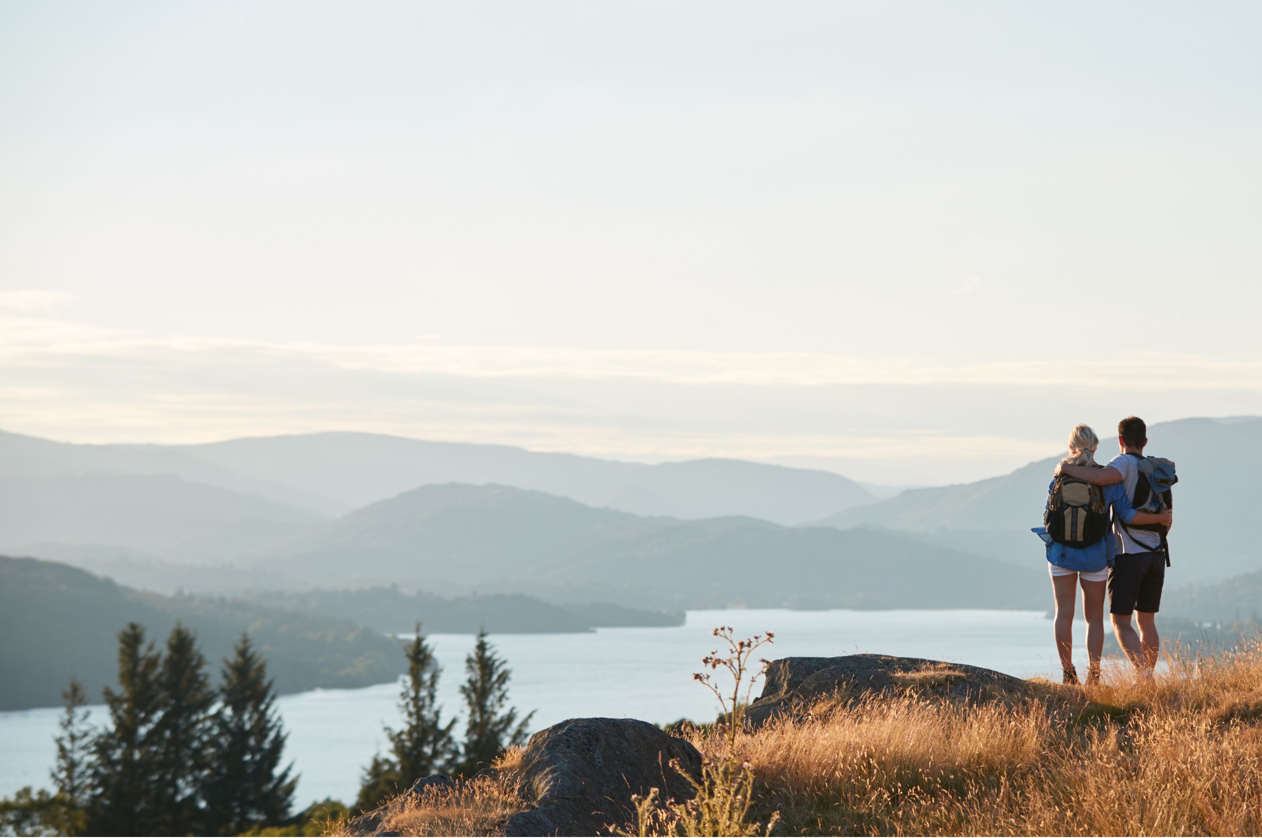 A couple hiking in the Lake District.