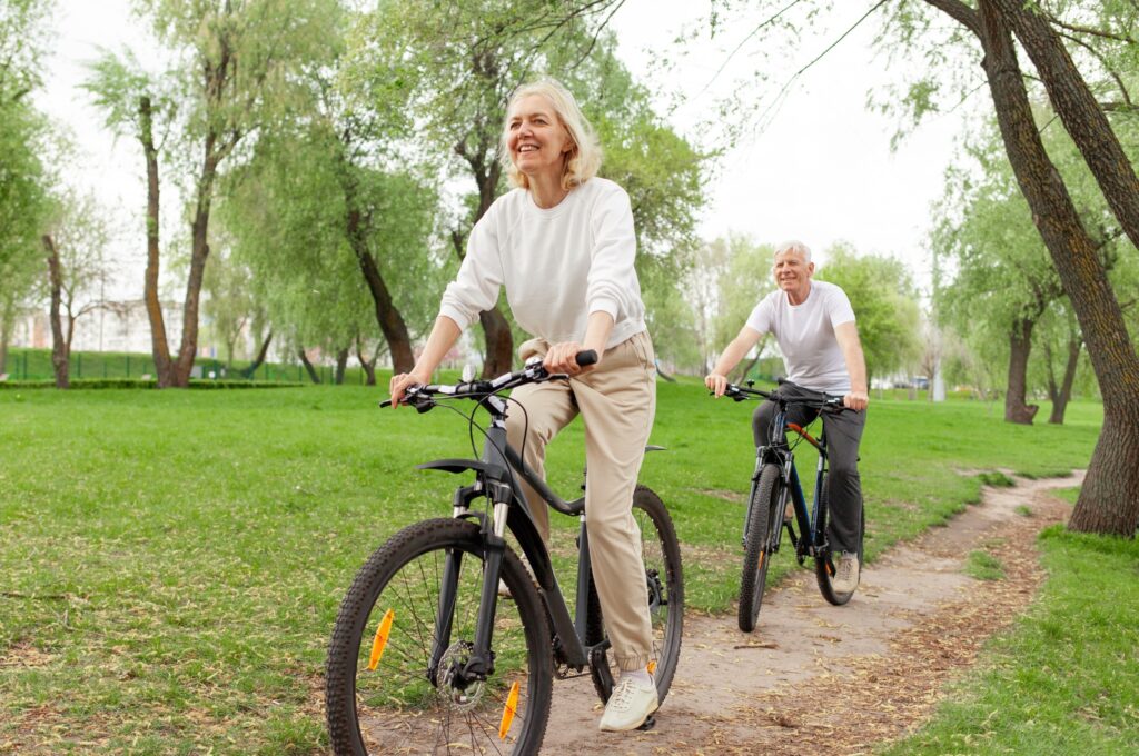 A couple enjoying a bike ride.