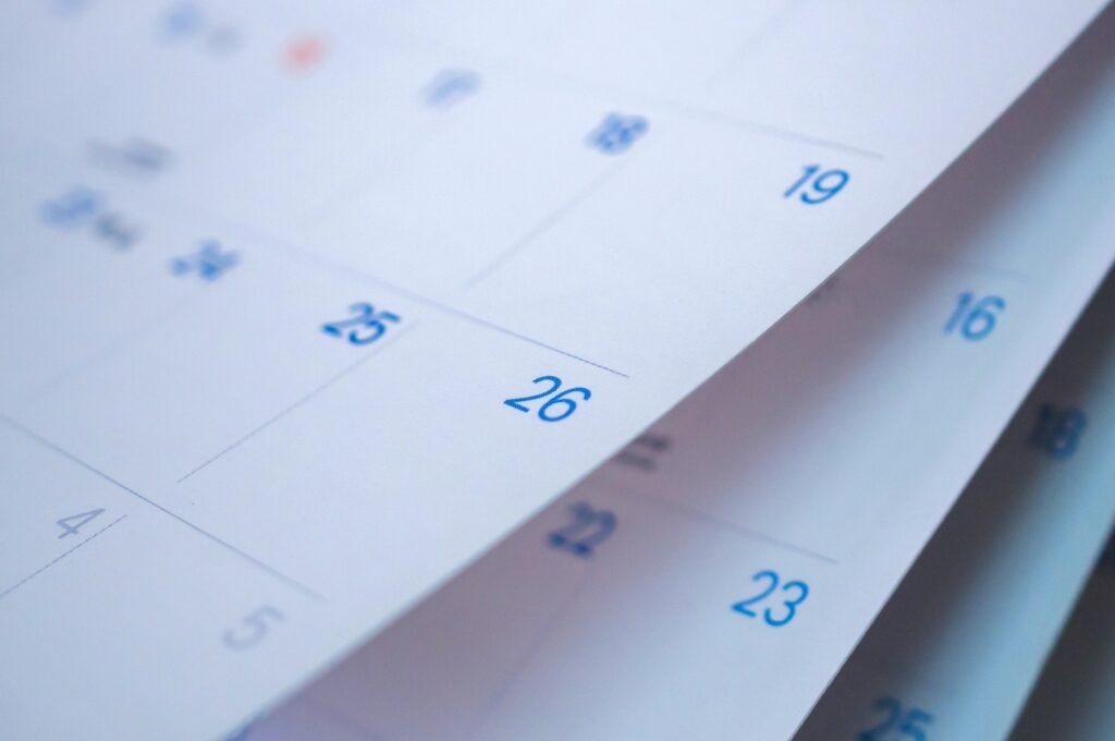 A close-up of a calendar.