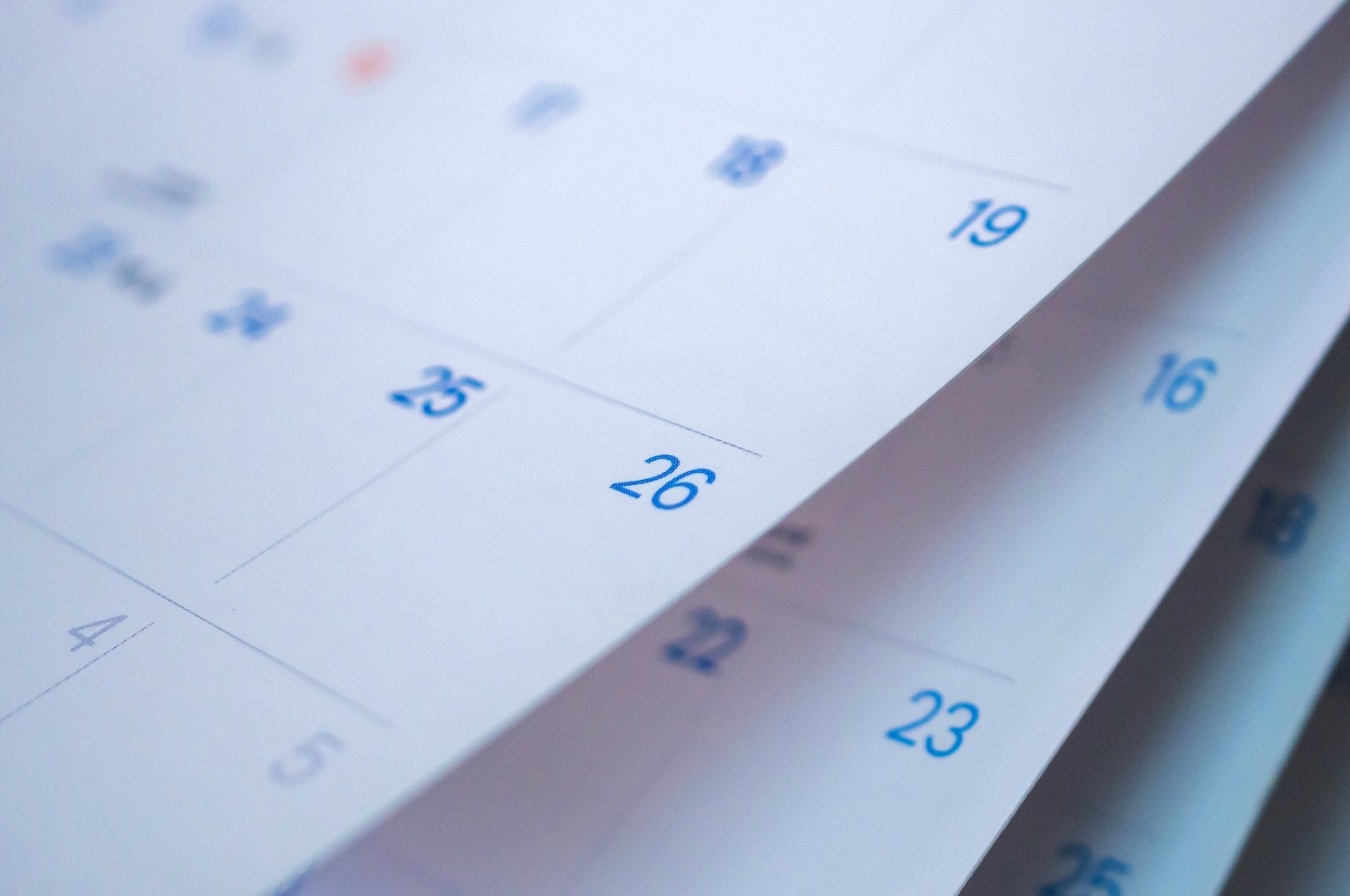 A close-up of a calendar.